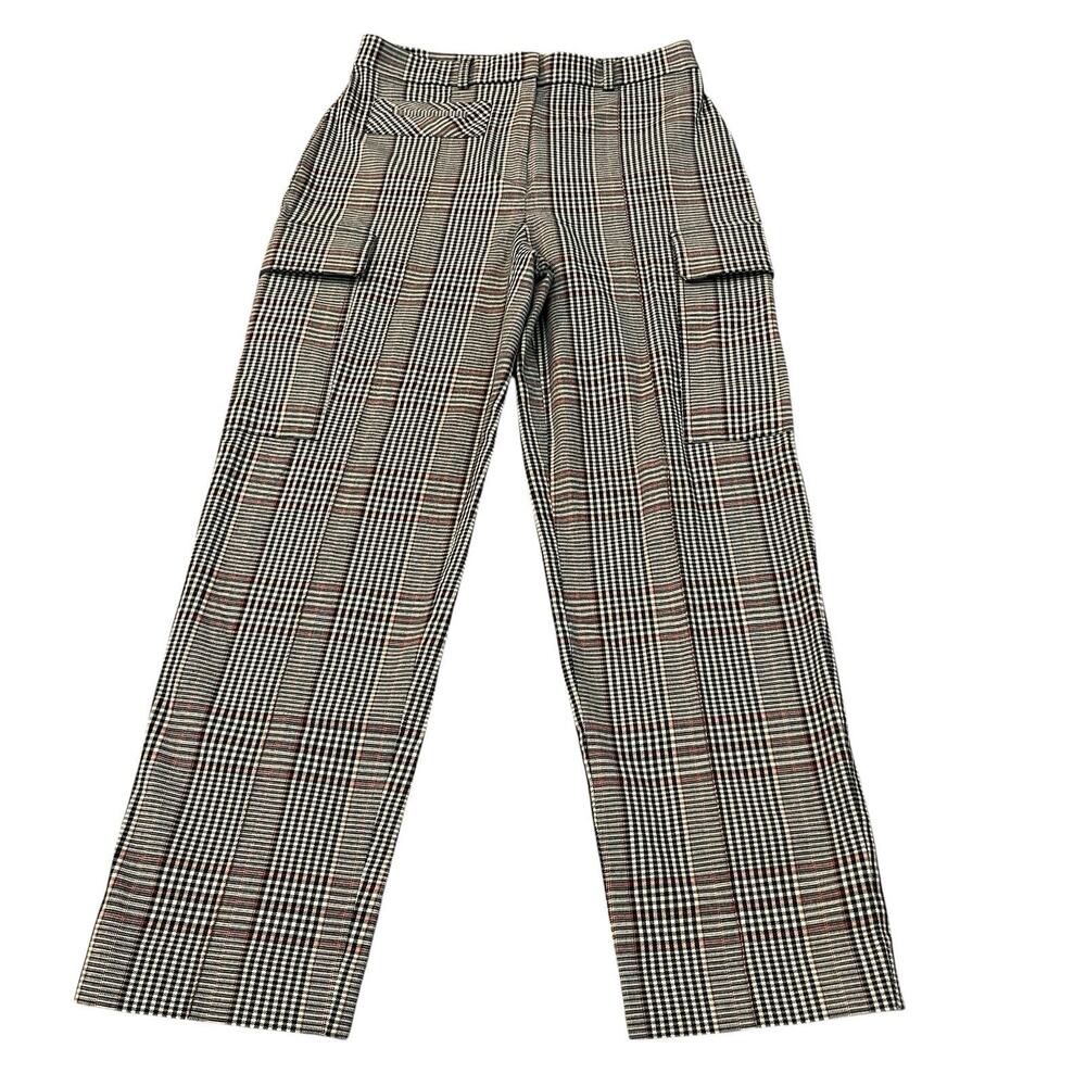 Thakoon Plaid Cargo Trousers Size 6 Tan Multi Ankle Straight Leg Preppy Academia